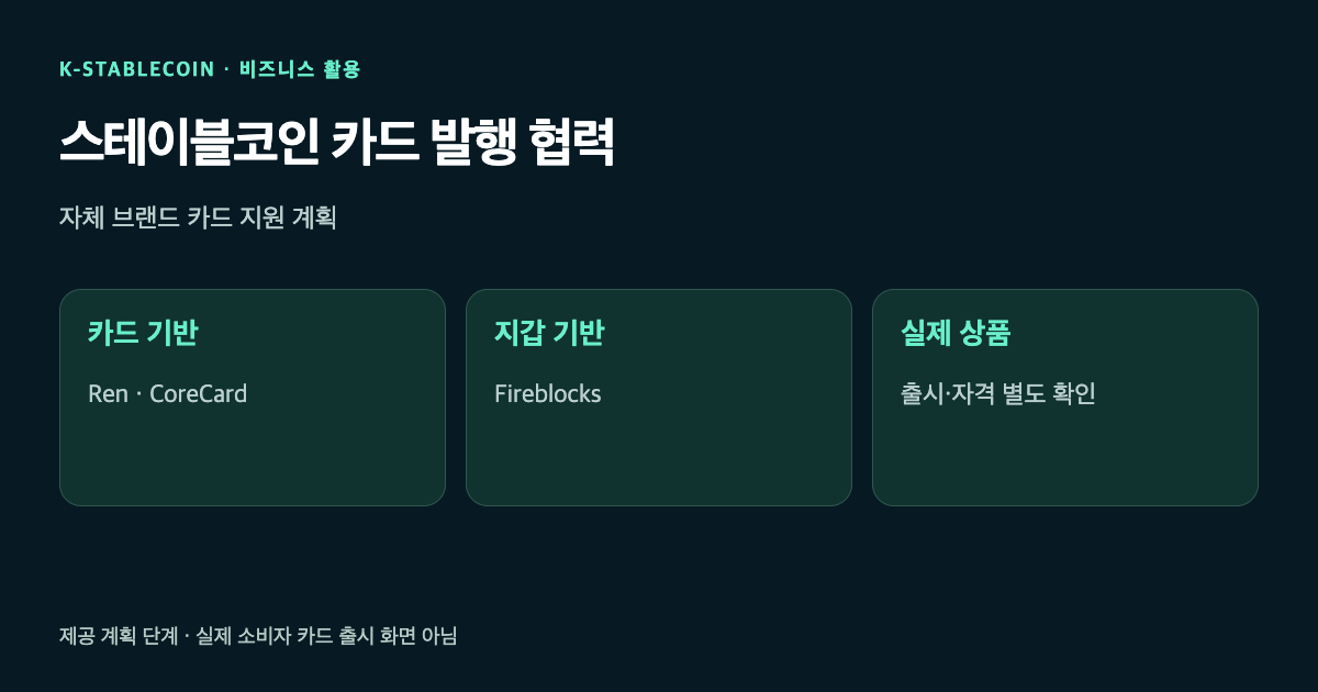 자체 브랜드 카드 서비스와 카드 발급·처리 기반, 내장 지갑 기반을 나눈 개념도